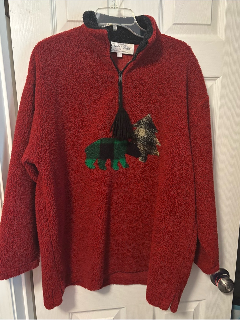 Red soft and fuzzy Pullover Sweater with Bear Applique